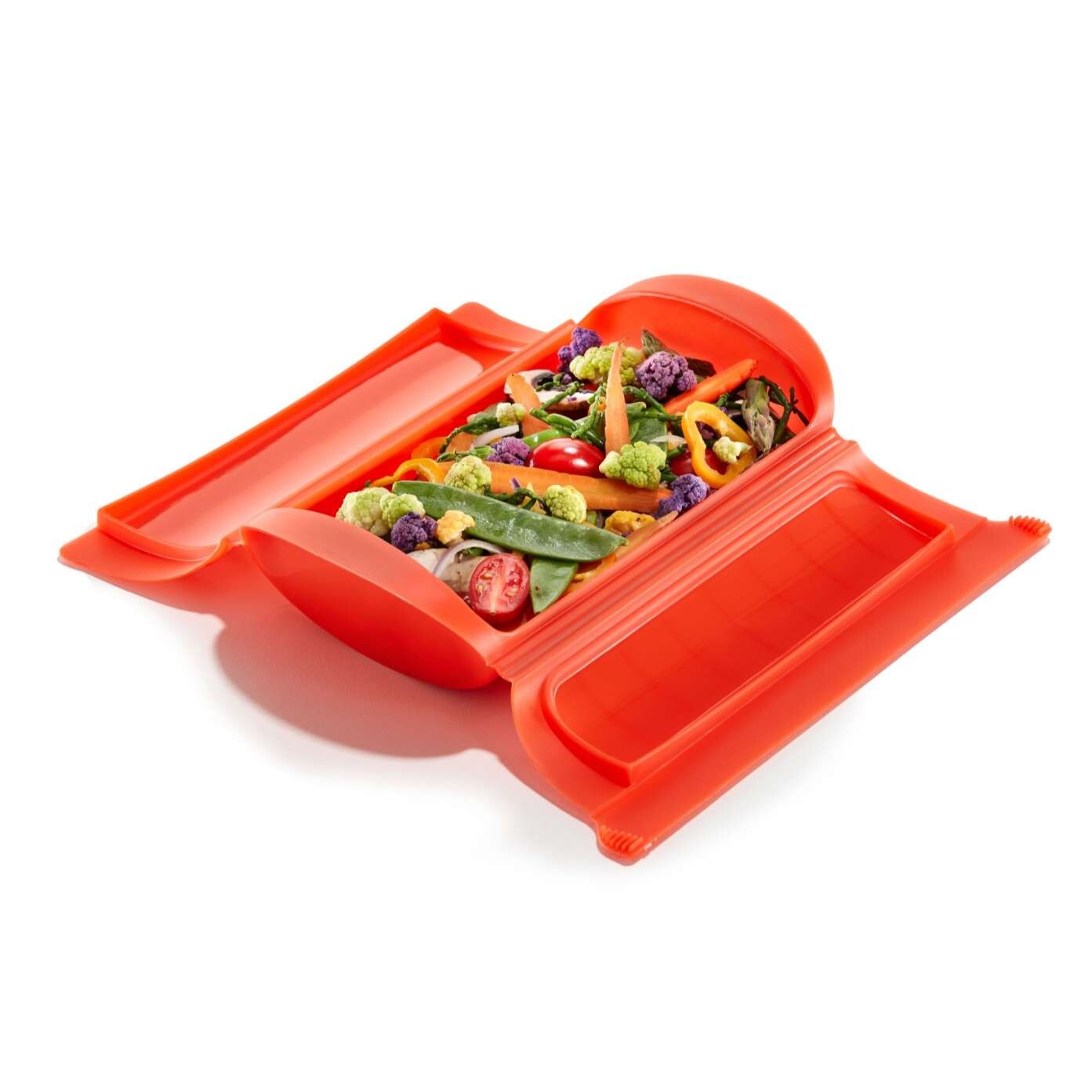 Nádoba pro vaření v páře do mikrovlnné trouby 24 cm, červená, silikon, Lékué