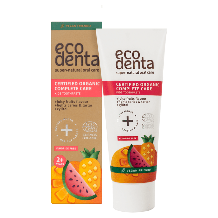 ECODENTA Certifikovaná dětská pasta s příchutí šťavnatého ovoce 75 ml, poškozený obal