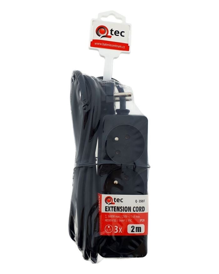 Prodlužovací přívod 2m-3x10A,3x1mm2, černá, Q-350F QTEC
