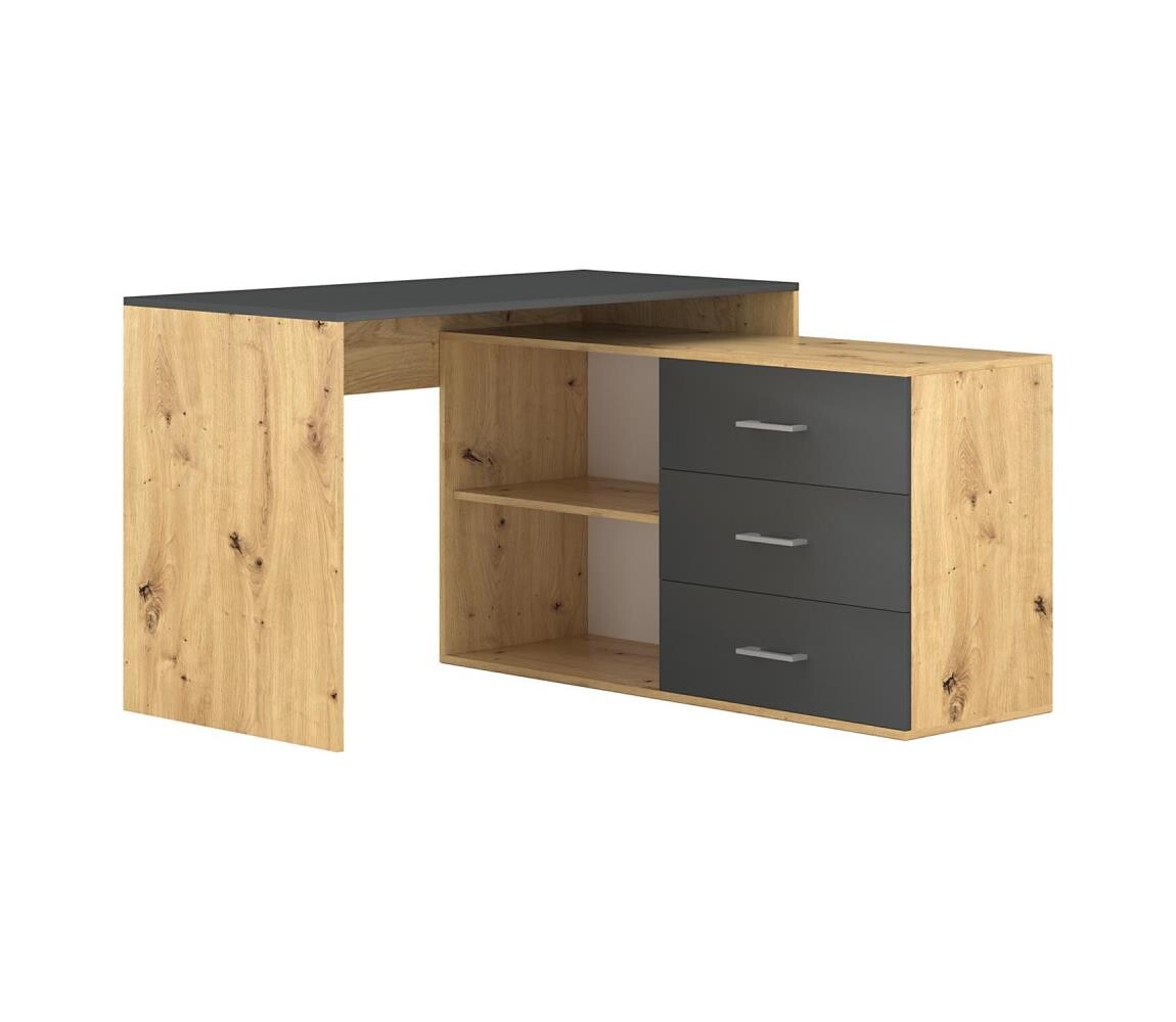 Wipmeb Sp. z o.o Psací stůl se zásuvkami a univerzálním rohem P/L JULES dub artisan/antracit