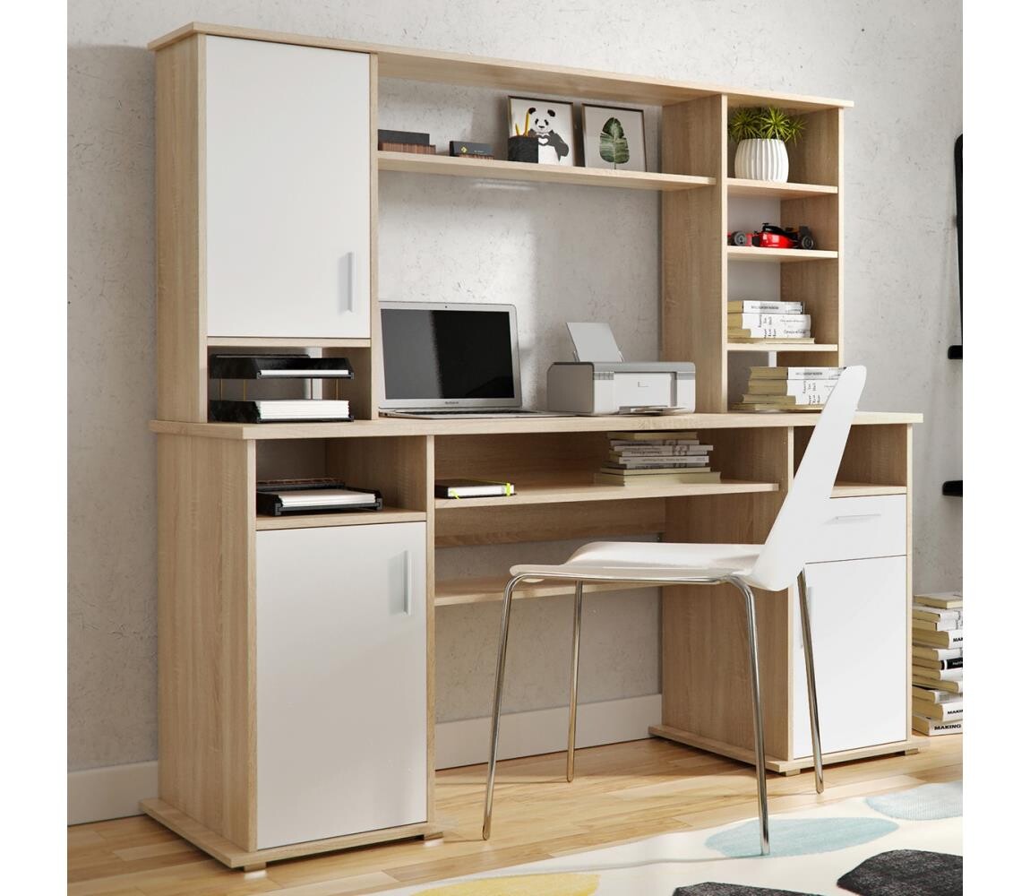 Wipmeb Sp. z o.o Psací stůl s policí ELIAN dub sonoma/bílá