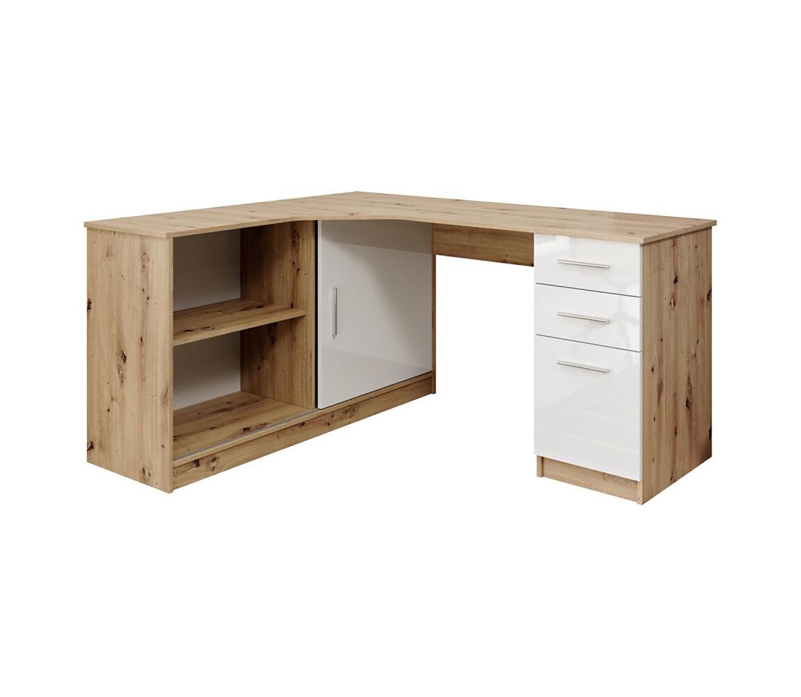 Psací stůl s policí a zásuvkami ROBERTO levá dub artisan/bílá 5907758725320