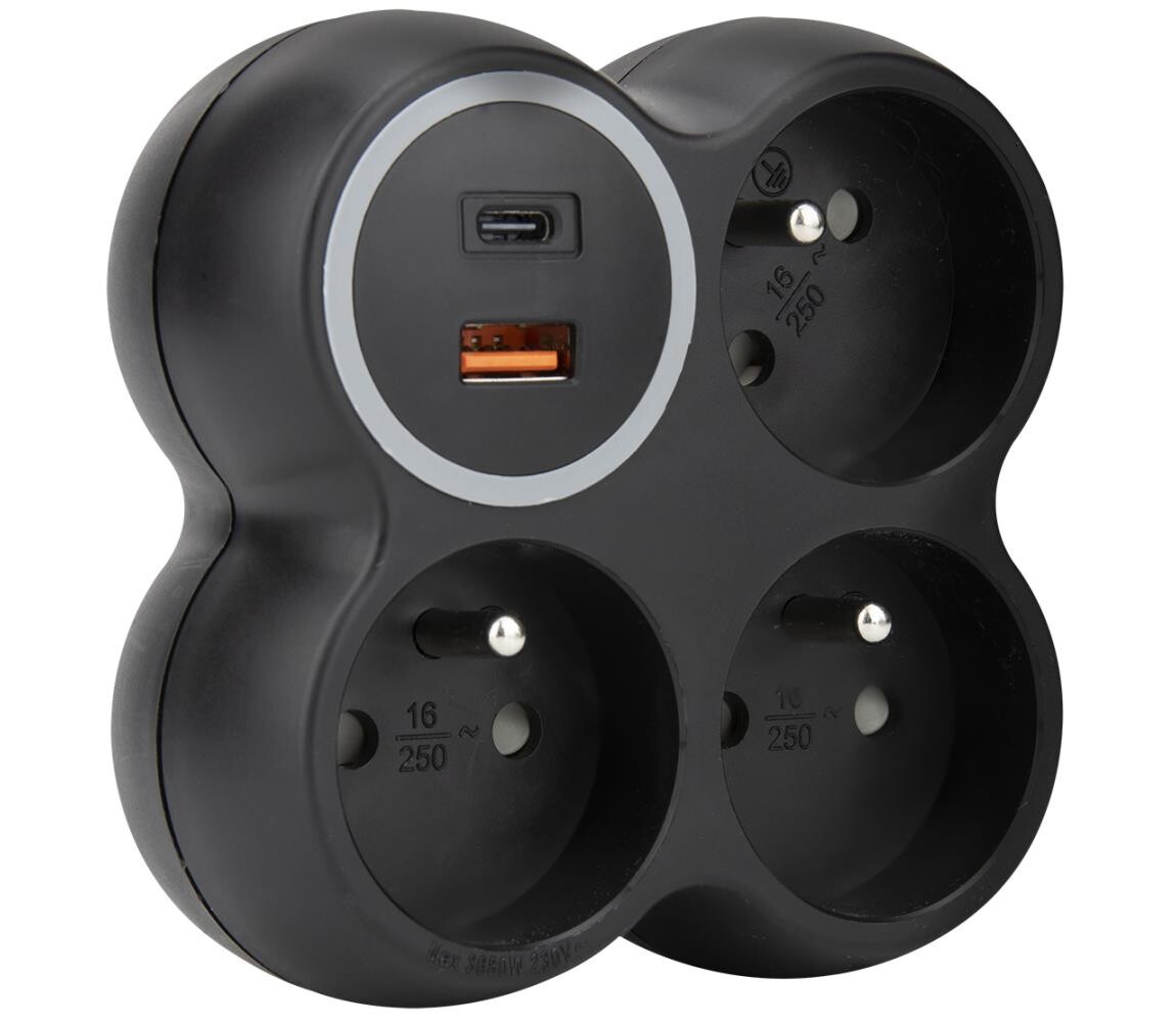 P106CB-PD20 - Rozbočovací zásuvka 3x 15A USB A+C černá