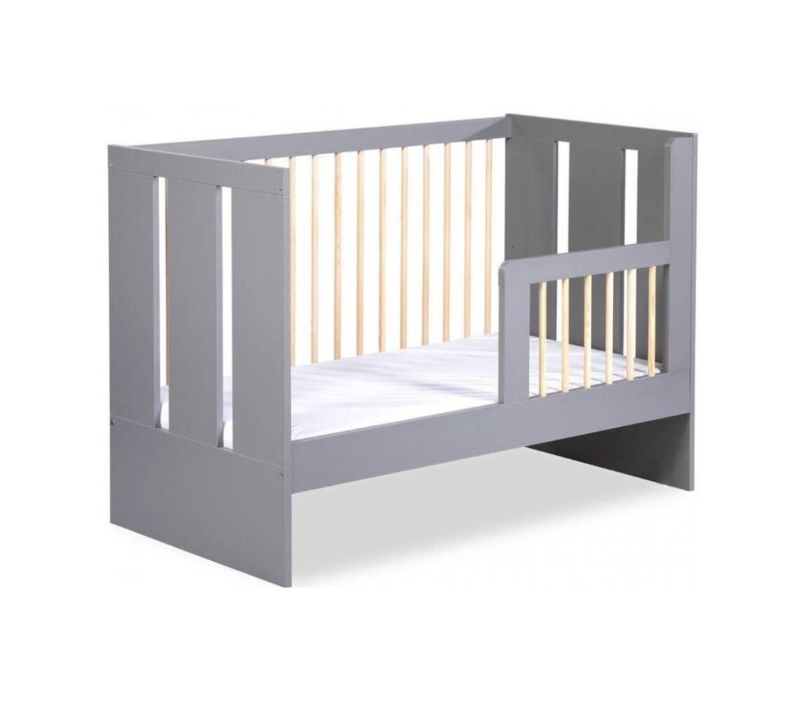 KLUPŚ KLUPŚ - Dětská postýlka + zábrana PAULINE 120x60 cm borovice/šedá