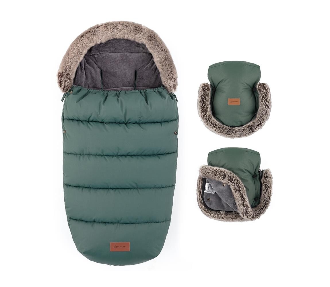 Petite&Mars PETITE&MARS - SADA Dětský fusak 4v1 COMFY + rukávníky na kočárek FURRY Khaki