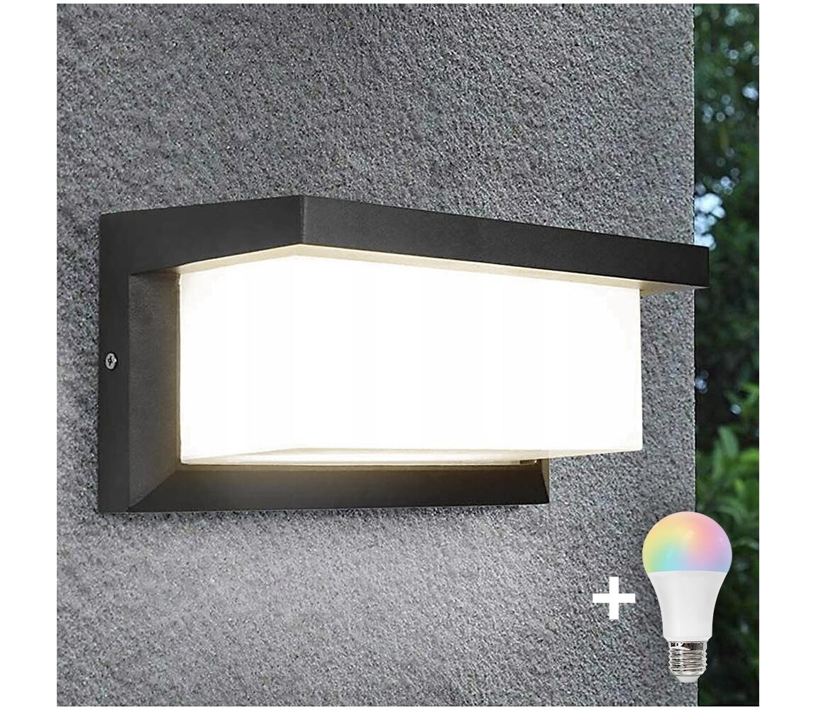 LED RGBW Stm. venkovní nástěnné svítidlo NEELY 1xE27/9W/230V IP54 antracit BW0296+AI0819