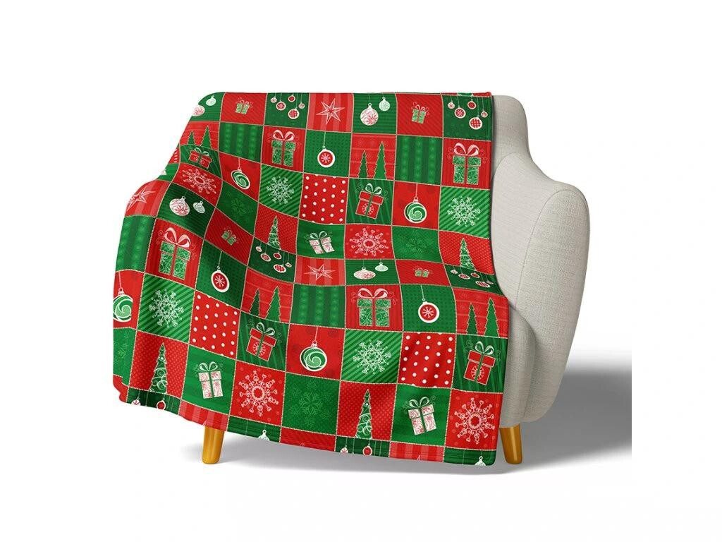 TipTrade Vánoční deka mikroplyš 150x200 cm - Vánoční patchwork