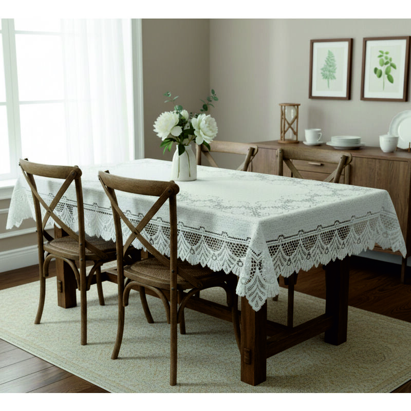 Ubrus žakárový, Květina, bílý, 118 x 122 cm