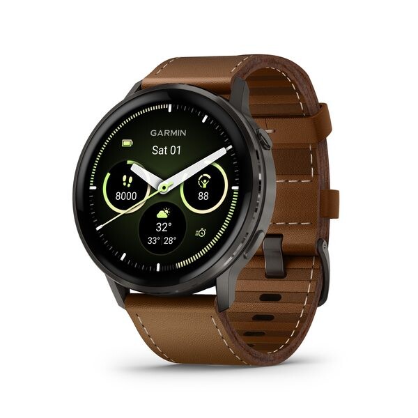 Garmin Venu® 4 - 45 mm Slate / Black silikonový řemínek a Brown kožený řemínek 010-03014-03
