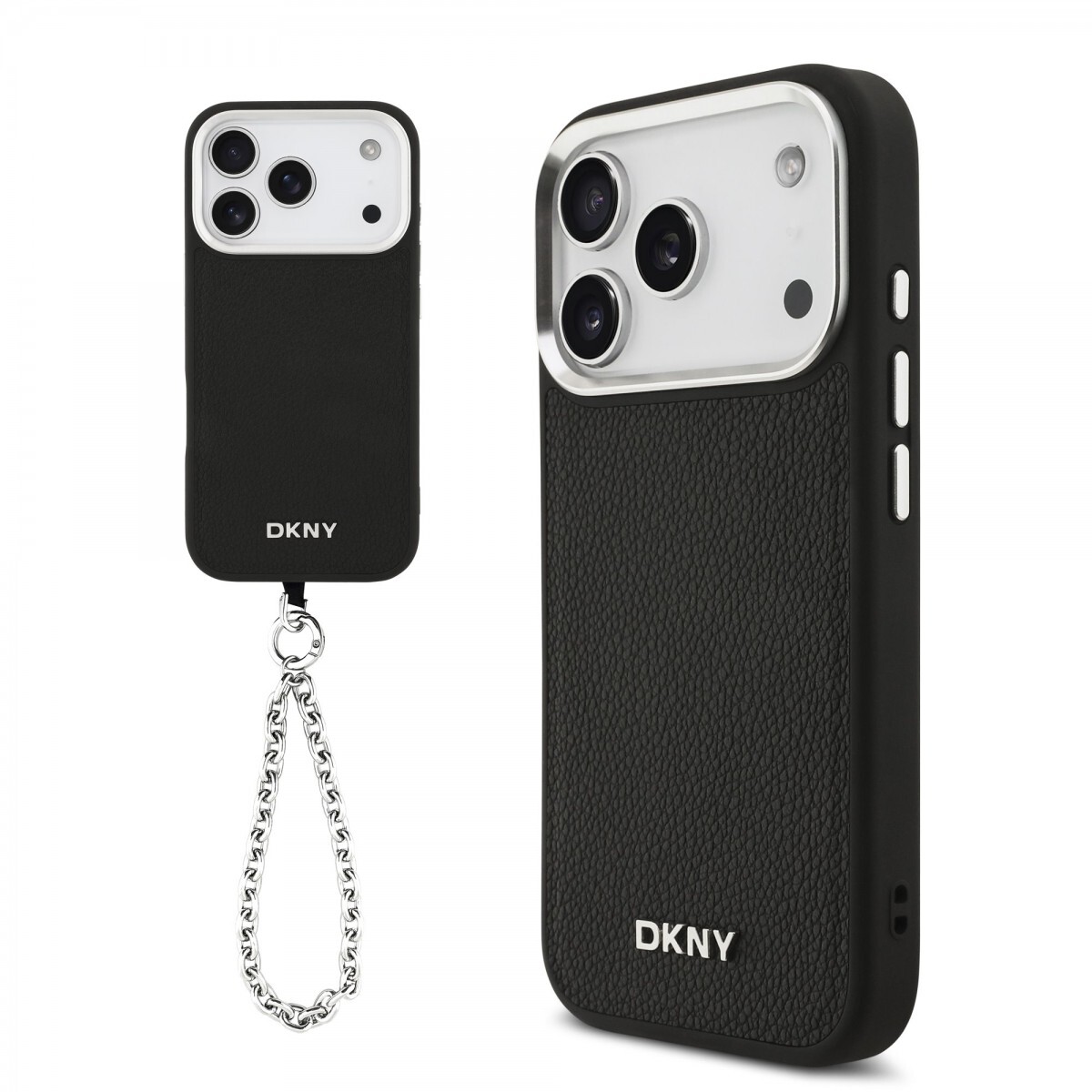 Zadní kryt DKNY PU Leather Metal Logo Wrist Chain MagSafe pro iPhone 17 Pro Black