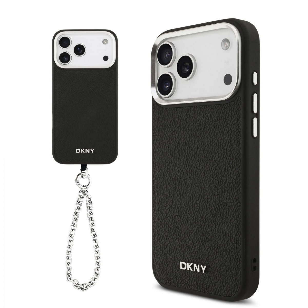 Zadní kryt DKNY PU Leather Metal Logo Wrist Chain MagSafe pro iPhone 17 Pro Max Black