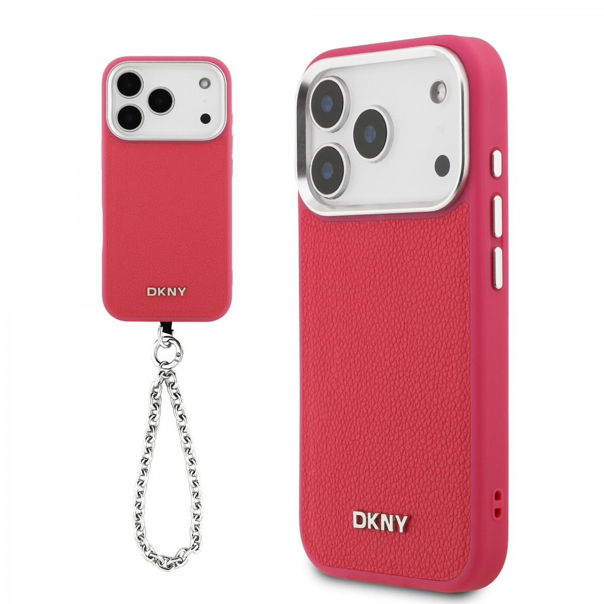 Zadní kryt DKNY PU Leather Metal Logo Wrist Chain pro iPhone 17 Pro Pink