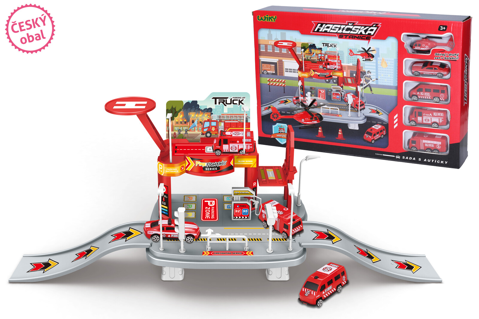 Hasičská stanice s auty 65x19x24,5 cm - český obal