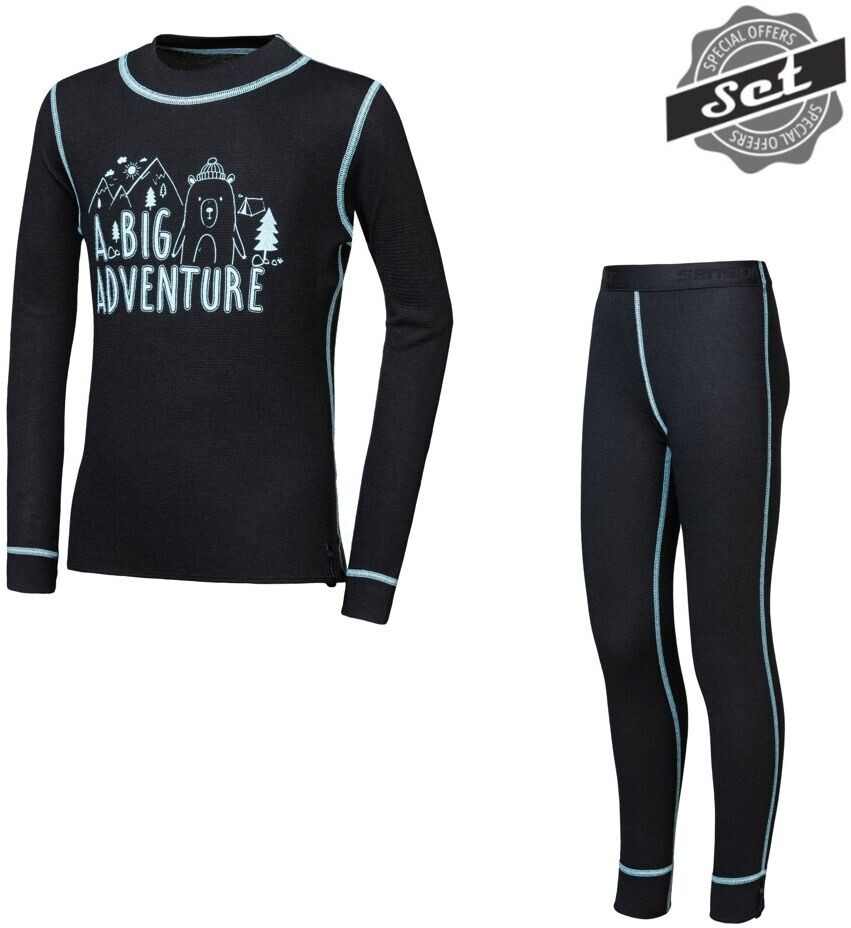 SENSOR DOUBLE FACE SET ADVENTURE dětský triko dl.rukáv + spodky černá Velikost: 100