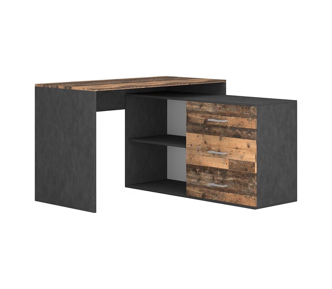 Psací stůl se zásuvkami a univerzálním rohem P/L JULES hnědá/černá 5904804550615