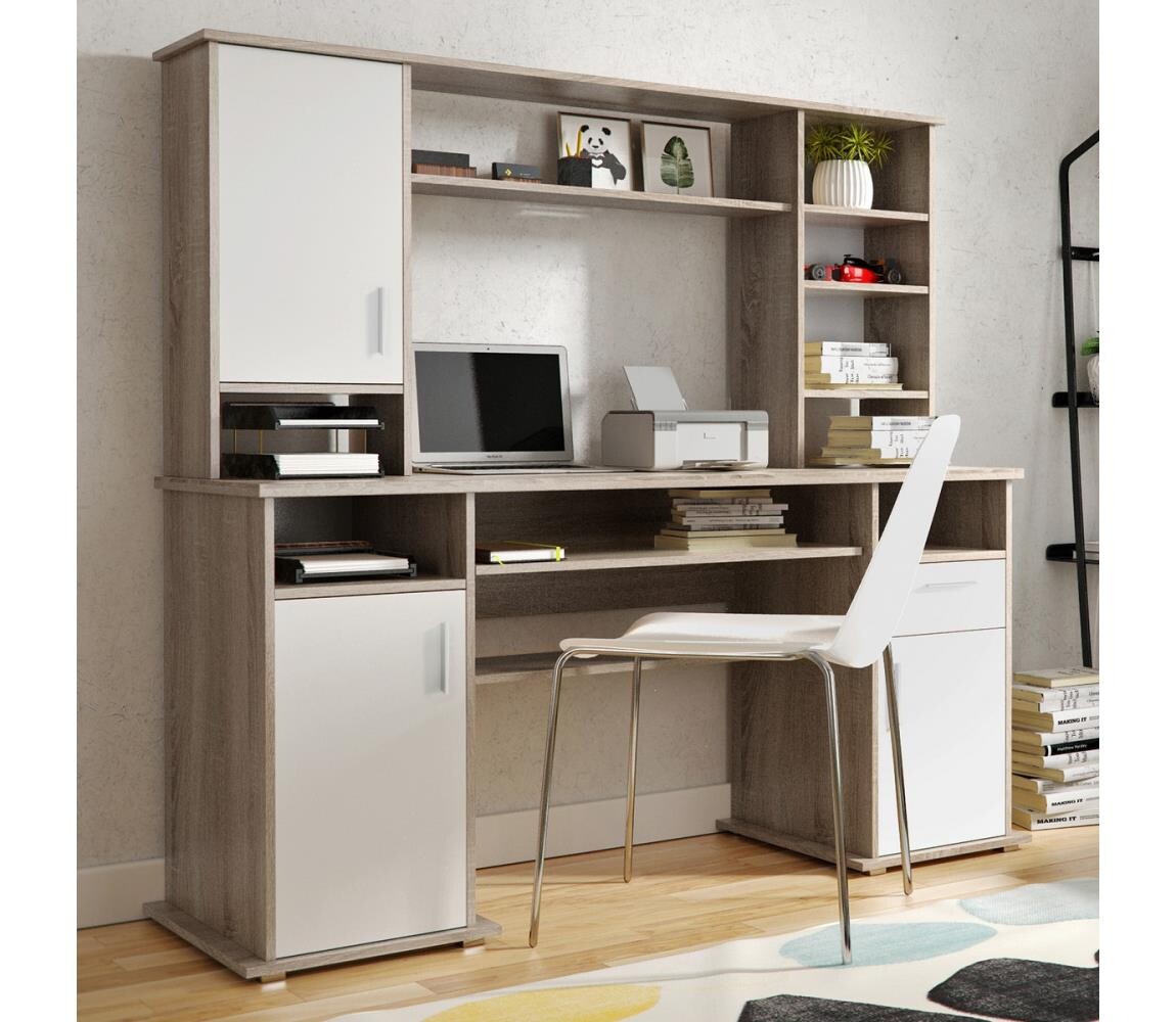 Wipmeb Sp. z o.o Psací stůl s policí ELIAN dub sonoma šedá/bílá