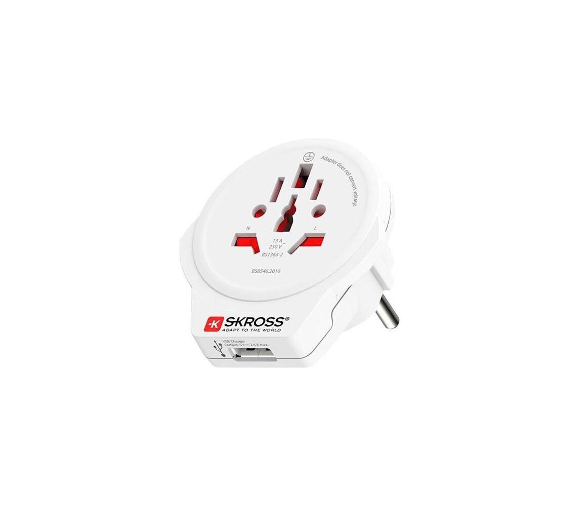 SKROSS SKROSS PA30USB - Cestovní adaptér Europe USB pro cizince v ČR, USB-A 12W typ E/F