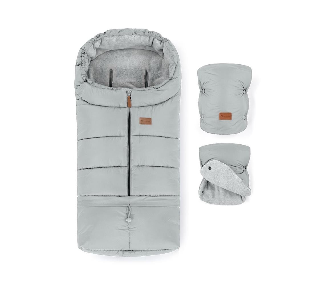 Petite&Mars PETITE&MARS - SADA Dětský fusak 3v1 JIBOT + rukávníky na kočárek světle šedá