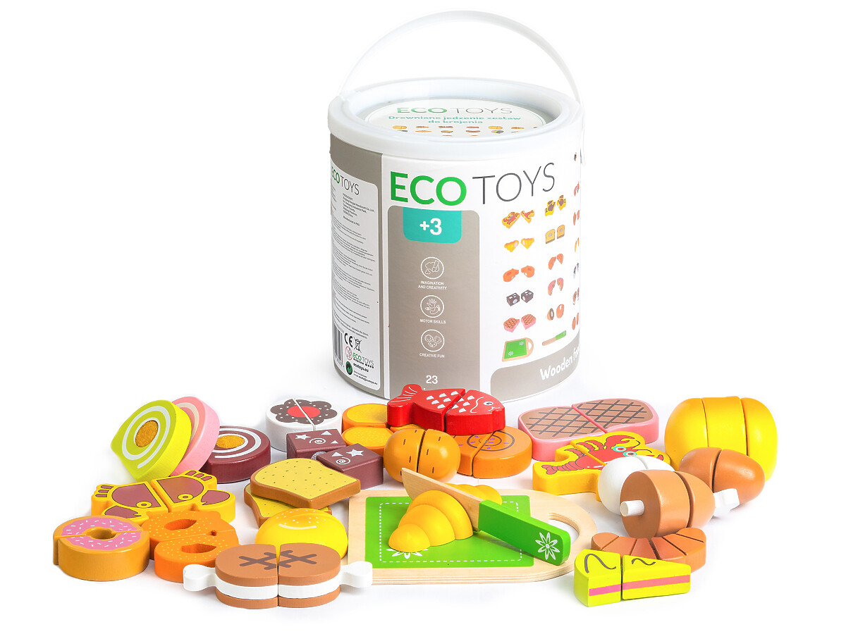 EcoToys Dřevěné jídlo na krájení 23 kusů ECOTOYS
