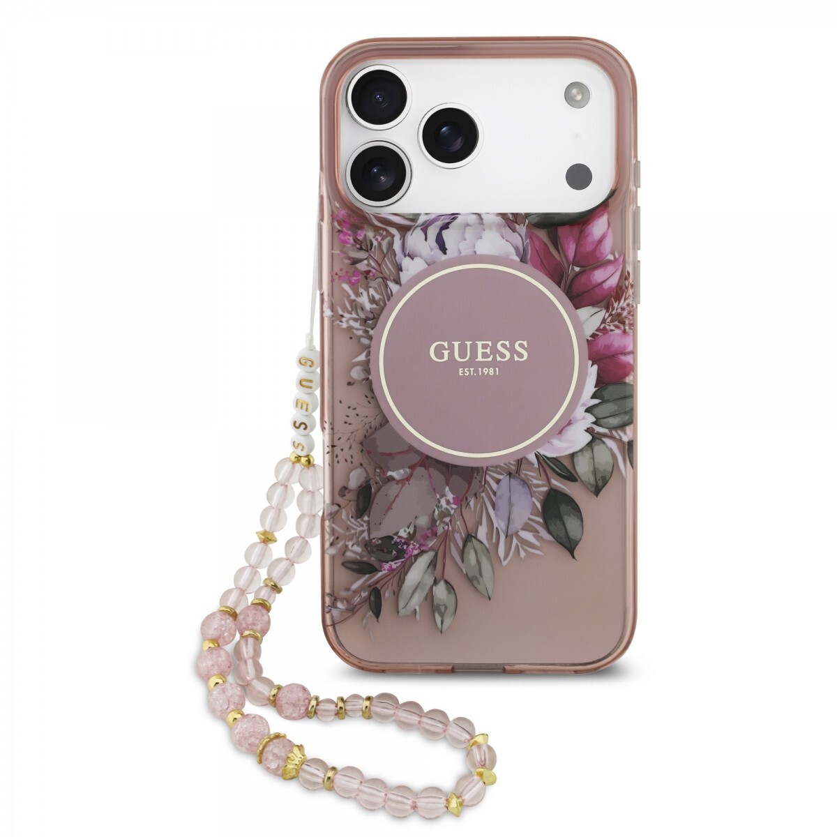 Zadní kryt Guess IML Flowers Strap MagSafe pro iPhone 17 Pro Max Pink