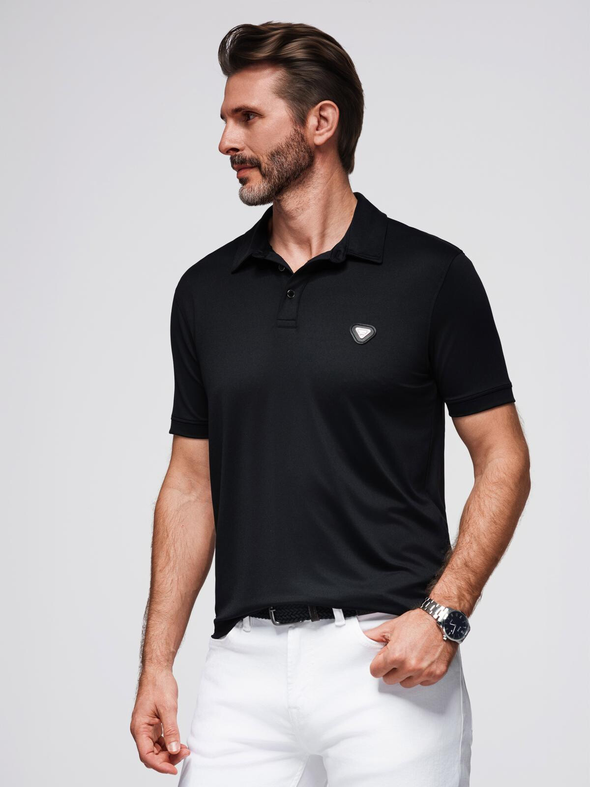Ombre Stylish men's stretch fabric polo shirt - black