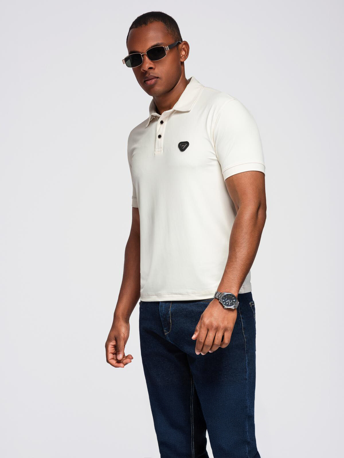 Ombre Men's stylish stretch fabric polo shirt - cream