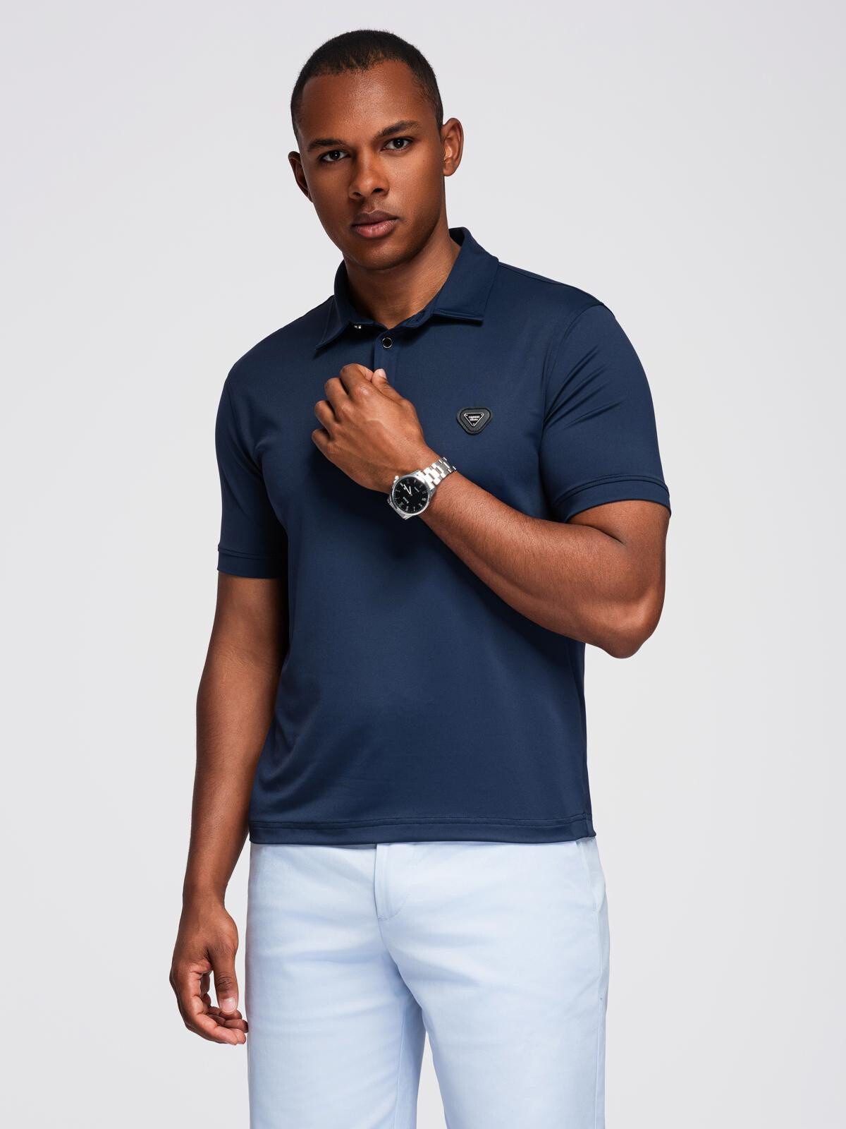 Ombre Stylish men's stretch fabric polo shirt - navy blue
