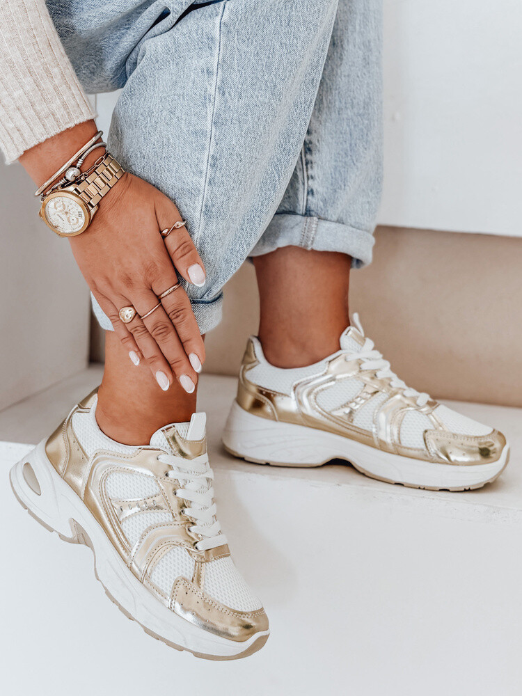 Sneakersy damskie na płaskiej podeszwie GLISSWALK złote Dstreet