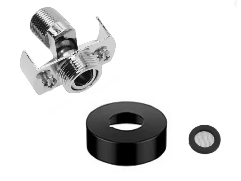 Eco produkty Naklápěcí etážka pro vyrovnání křivého vyústění pro vodovodní baterie, s černou růžicí 70 x 20 mm - výkyvná etážová přípojka s černou růžicí - 1ks