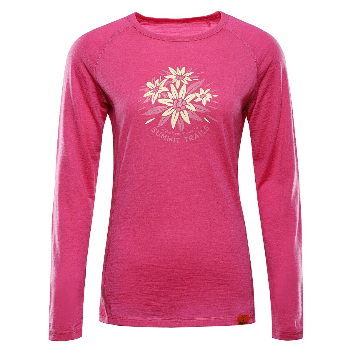 Dámské triko z merino vlny alpine pro merena růžová l