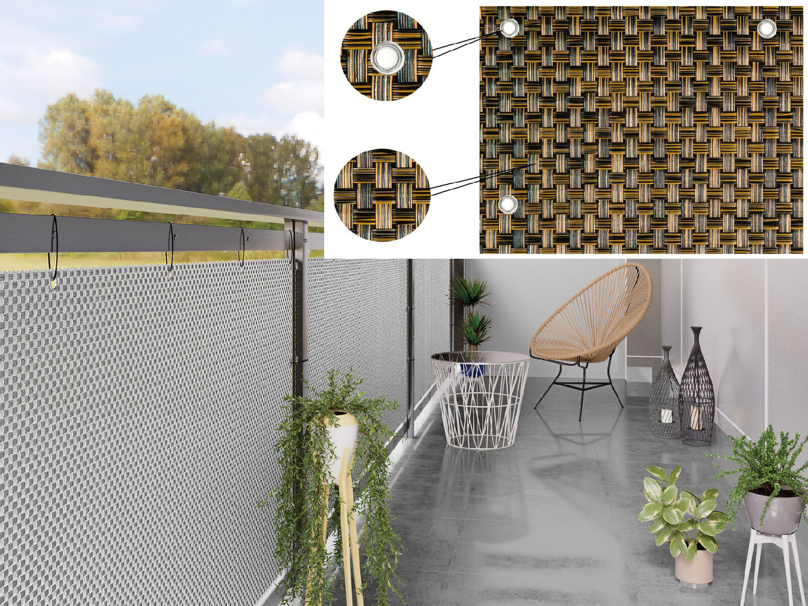 Balkonová ratanová zástěna s očky PORI, hnědá , výška 100 cm šířka různé rozměry 900 g/m2 MyBestHome Rozměr: 100x100 cm