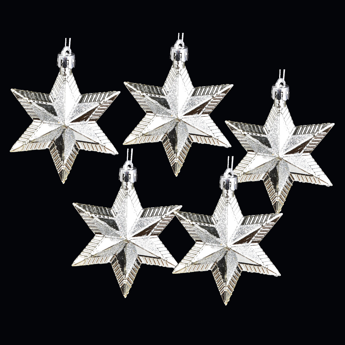 STELLARIA | stříbrné vánoční hvězdy | 5 ks | metalický třpyt