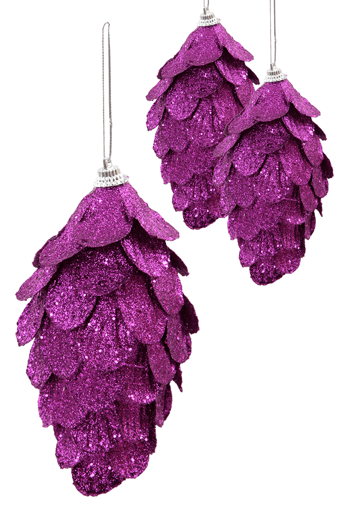 GLITTERCONE | třpytivé šišky fuchsiové | 3 ks | XL dekorace 13 cm