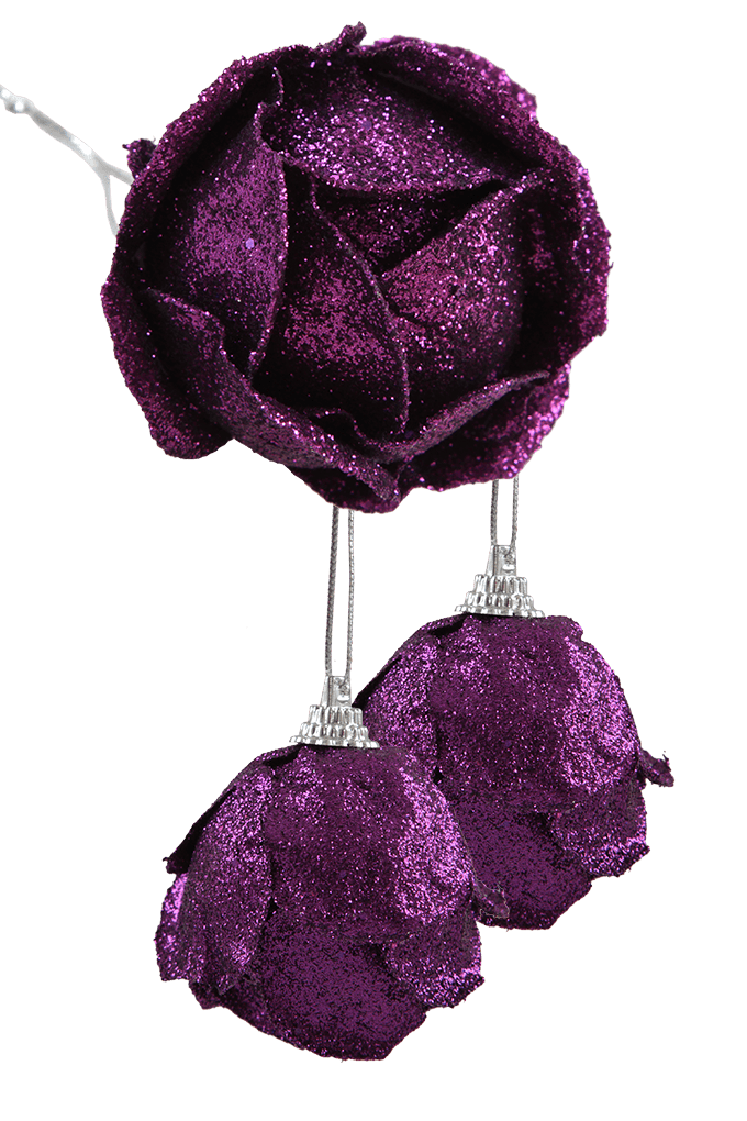 GLITZ ROSES | poupata růží s třpytivým finišem | 3 ks | fialové 5,5 cm