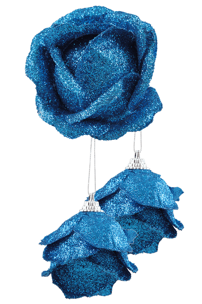 GLITZ ROSES | poupata růží s třpytivým finišem | 3 ks | tyrkysové 5,5 cm