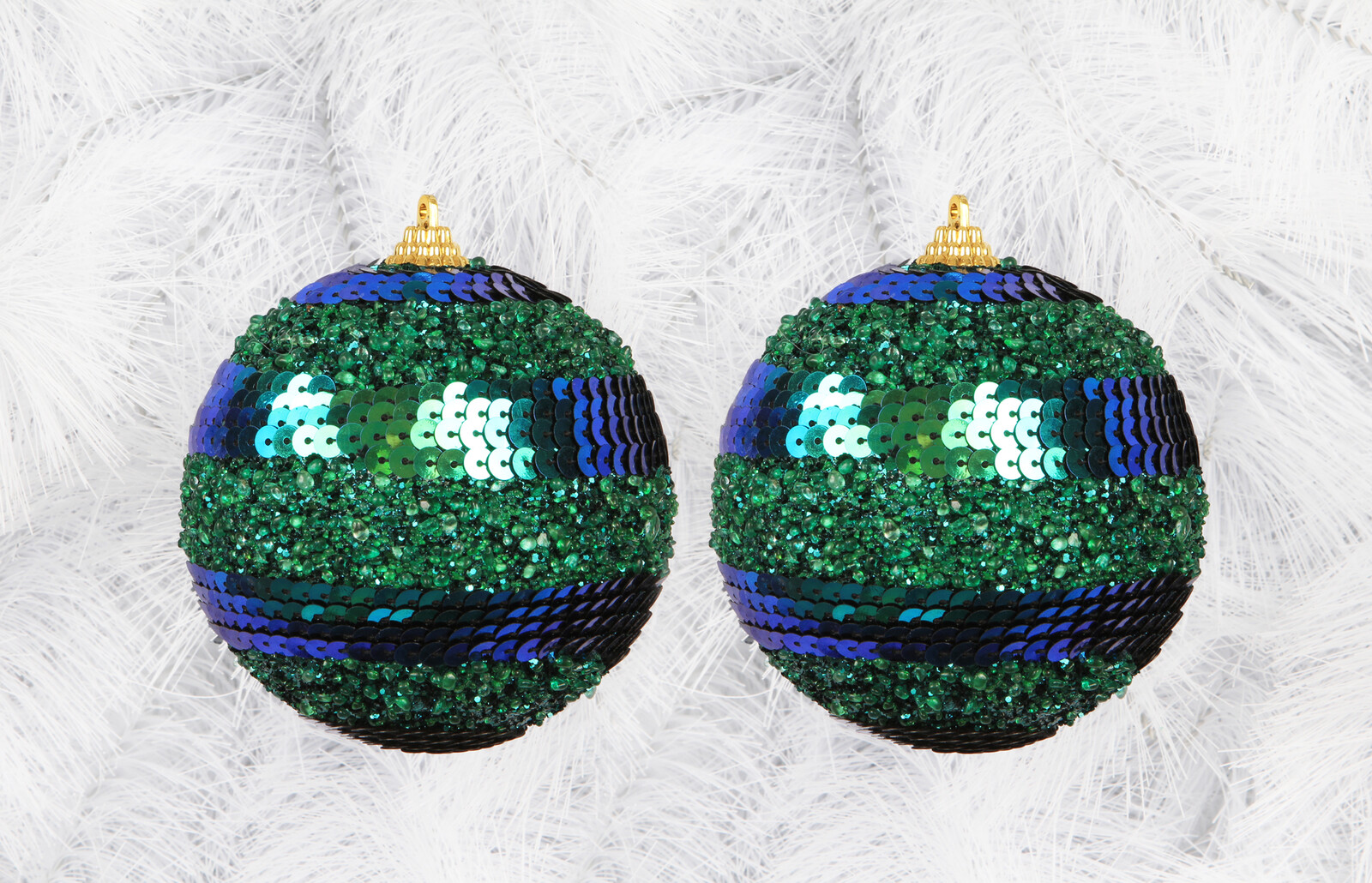 KRYSTALOVÉ SFÉRY | dekorativní koule se safírově-smaragdovým zdobením | 2 ks | Ø 8,5 cm