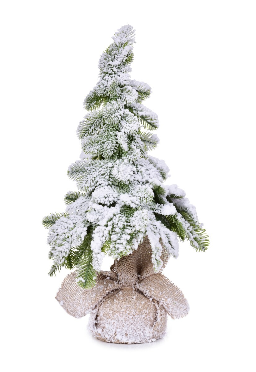 SNĚHOVÝ SMRK | Zasněžený stojící stromek s jutovým podstavcem | 60 cm