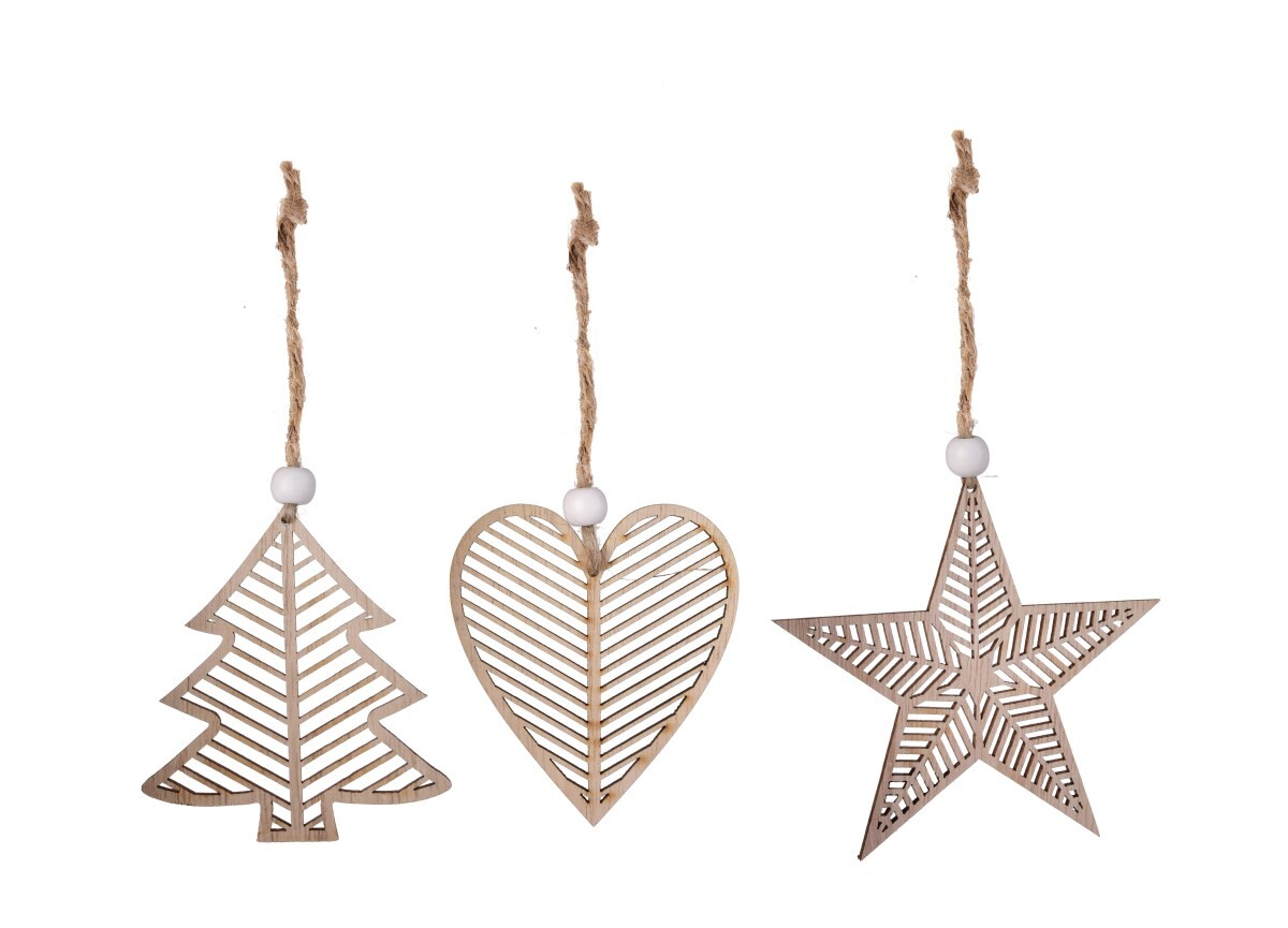 TŘI SYMBOLY VÁNOC | sada dřevěných ozdob | 3 ks