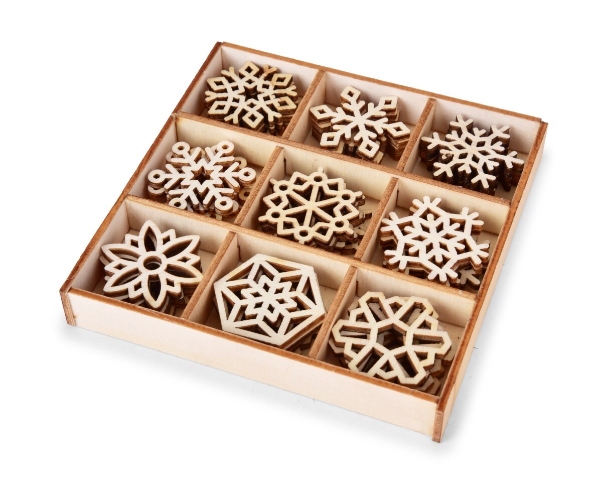 Kouzlo sněhových vloček | sada dřevěných ozdob | 36 ks