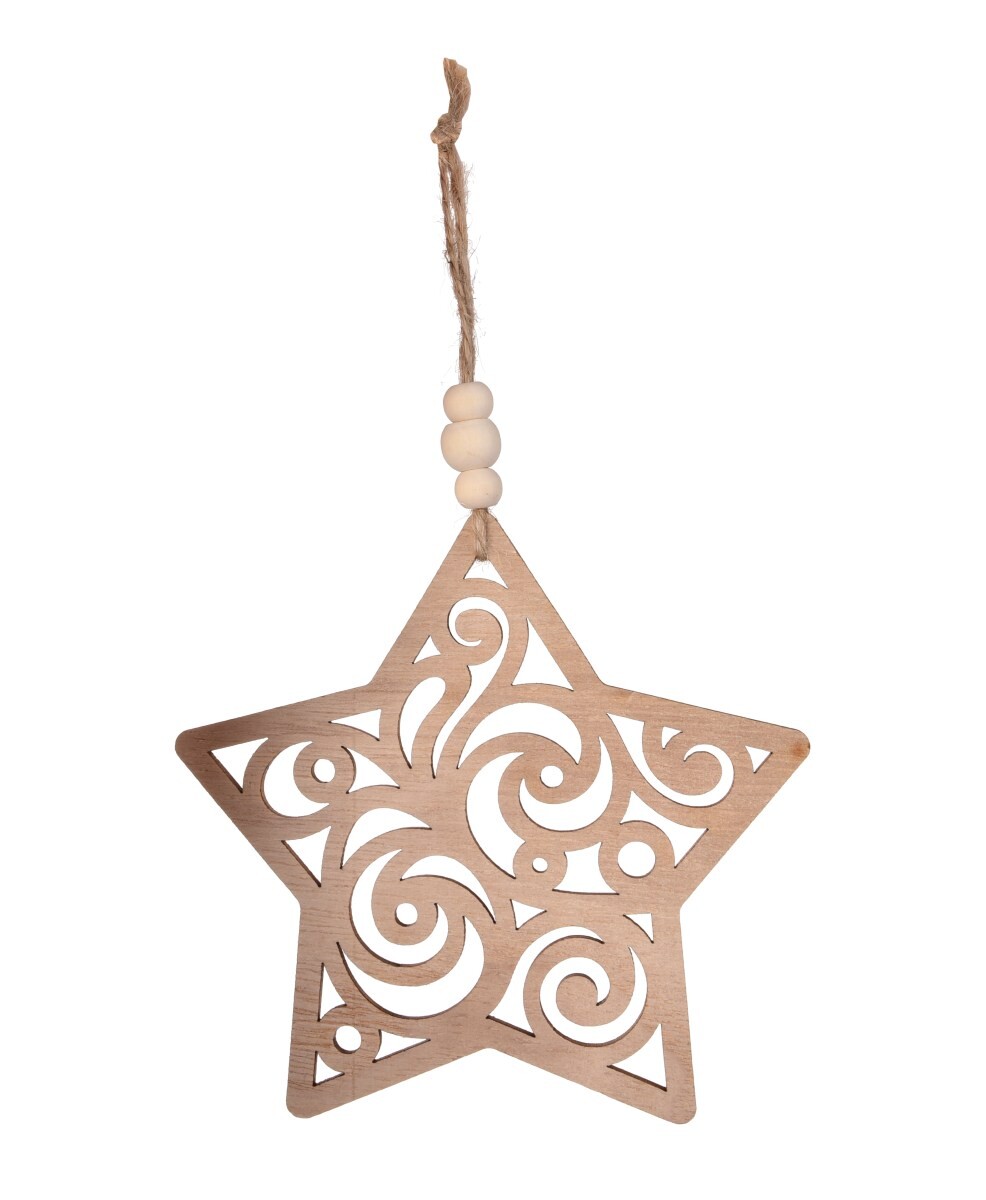 KRAJKOVÁ HVĚZDA | závěsná dřevěná ozdoba s korálky | 11 cm