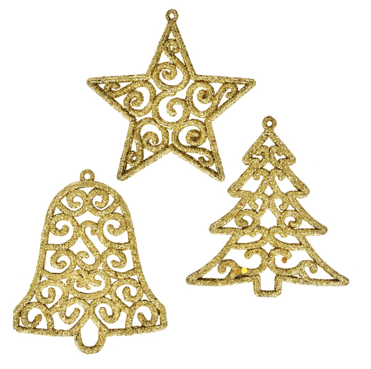 ZLATÉ KRAJKOVÉ OZDOBY | sada vánočních závěsných dekorací | 3 ks × 9,5 cm