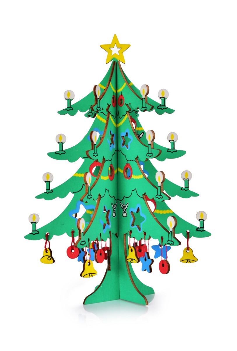 Ozdobený vánoční stromek | skládací dřevěná stavebnice | 26 cm