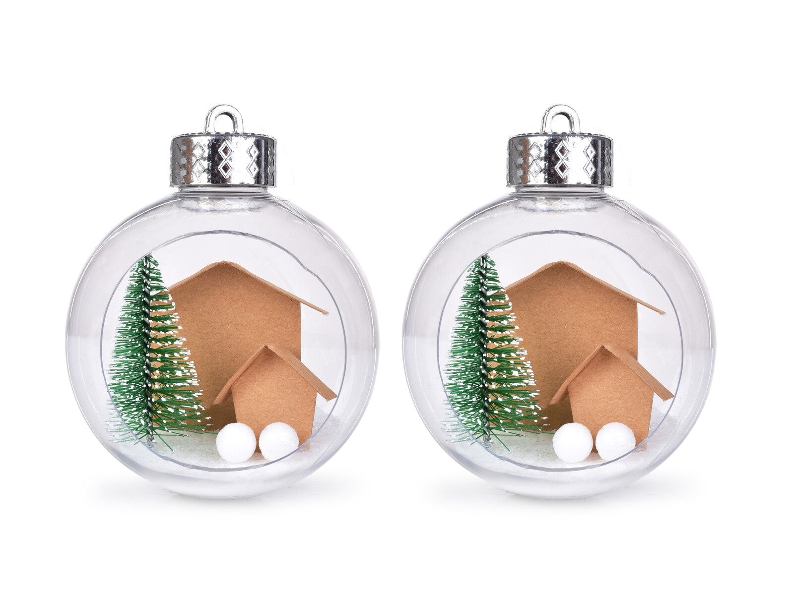 ZIMNÍ POHÁDKA | transparentní koule s mini dekorací | sada 2 ks | 8 cm