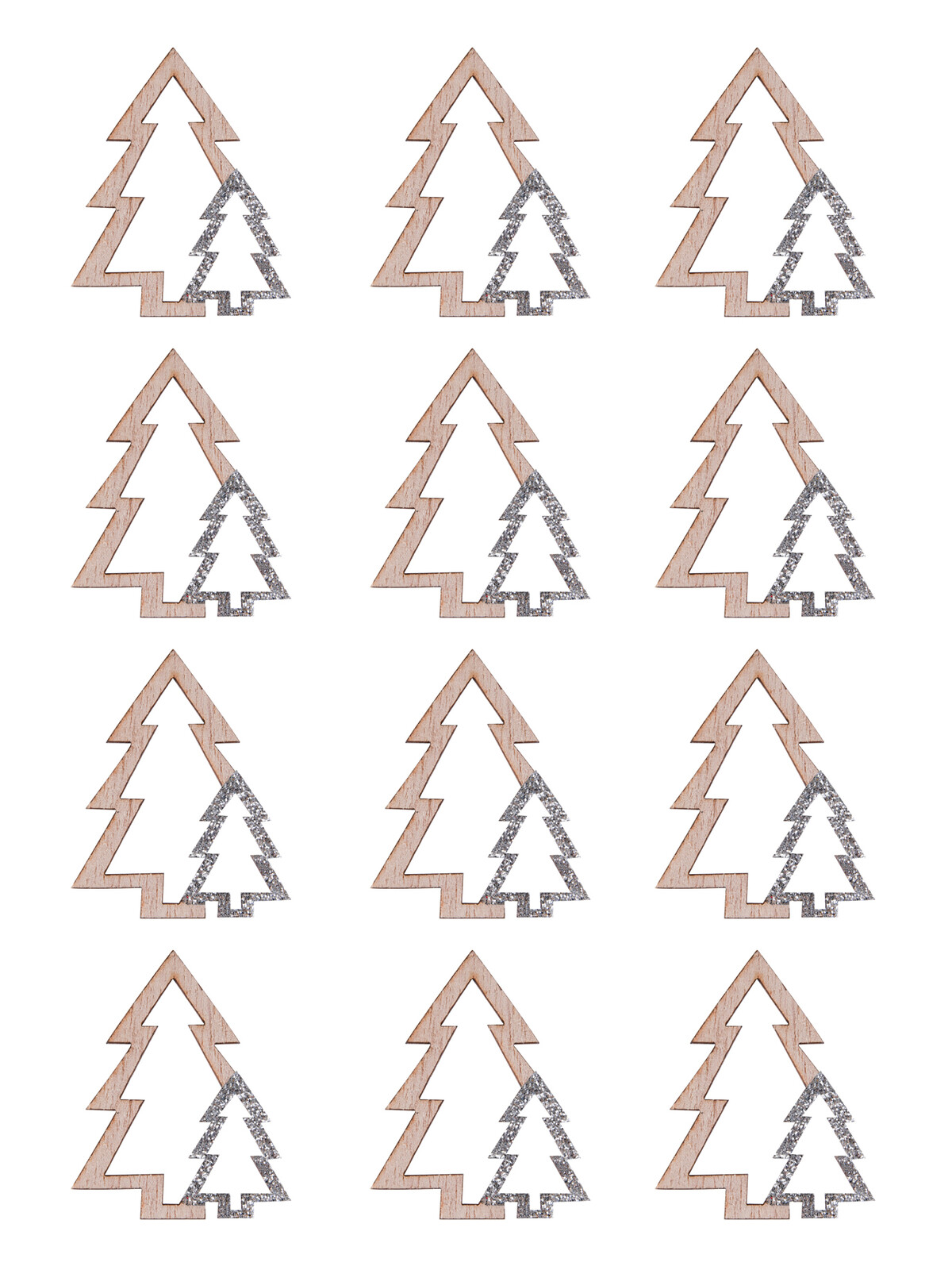 ZIMNÍ LESK | sada dřevěných ozdob se stříbrným finišem | 12 ks