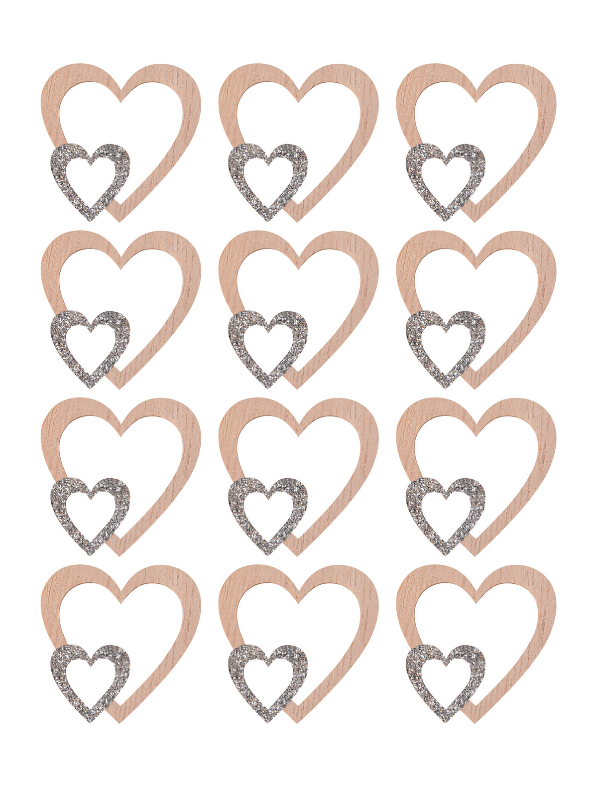 SRDCOVÁ JISKRA | sada dřevěných ozdob se stříbrným finišem | 12 ks