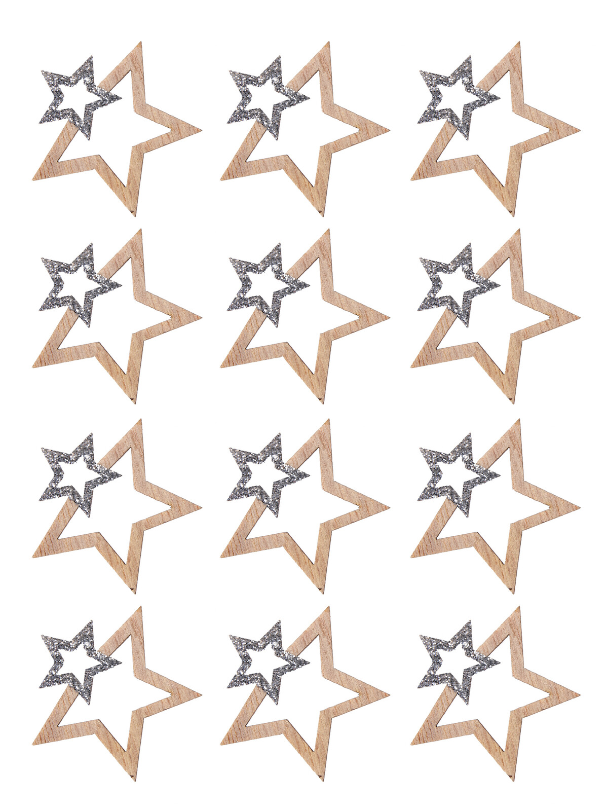 HVĚZDNÝ PÁR | sada dřevěných ozdob se stříbrným finišem | 12 ks