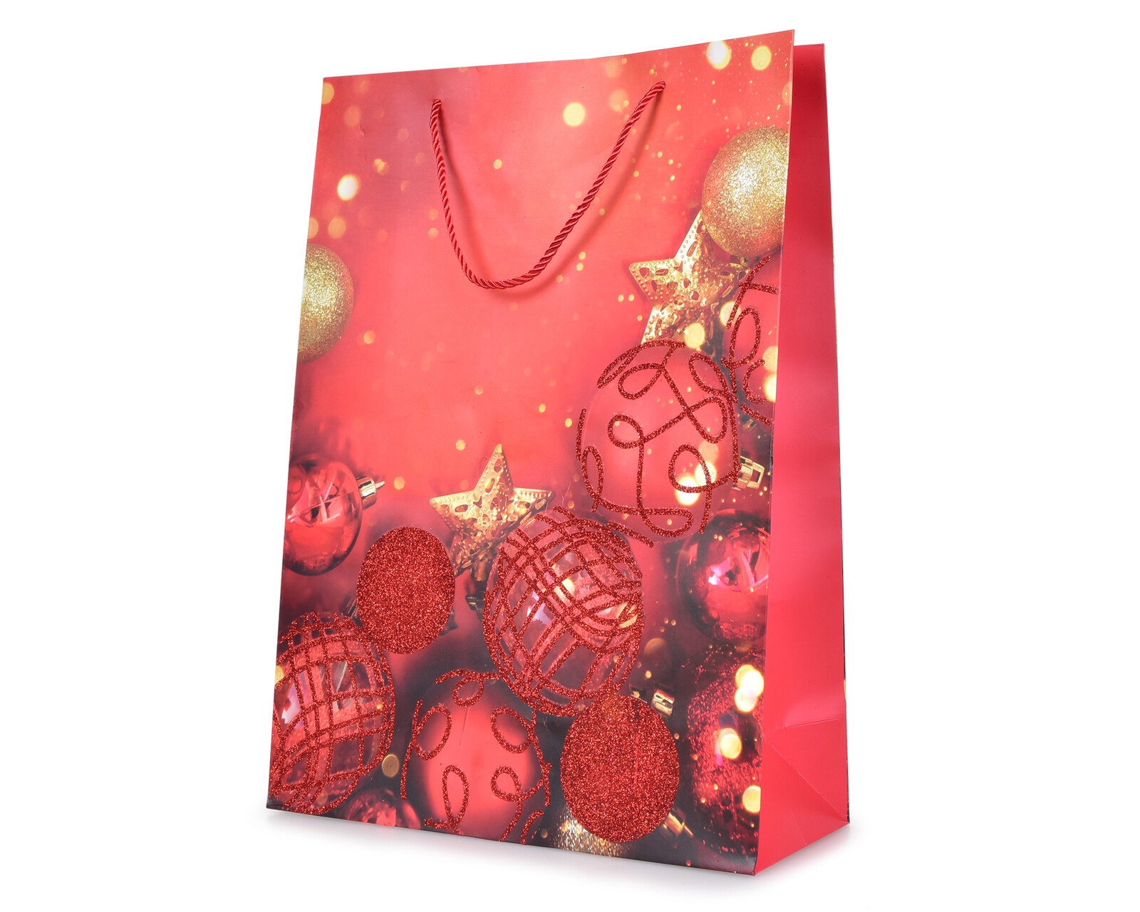 Červené kouličky | dárková taška se zlatými třpytkami | velikost XL