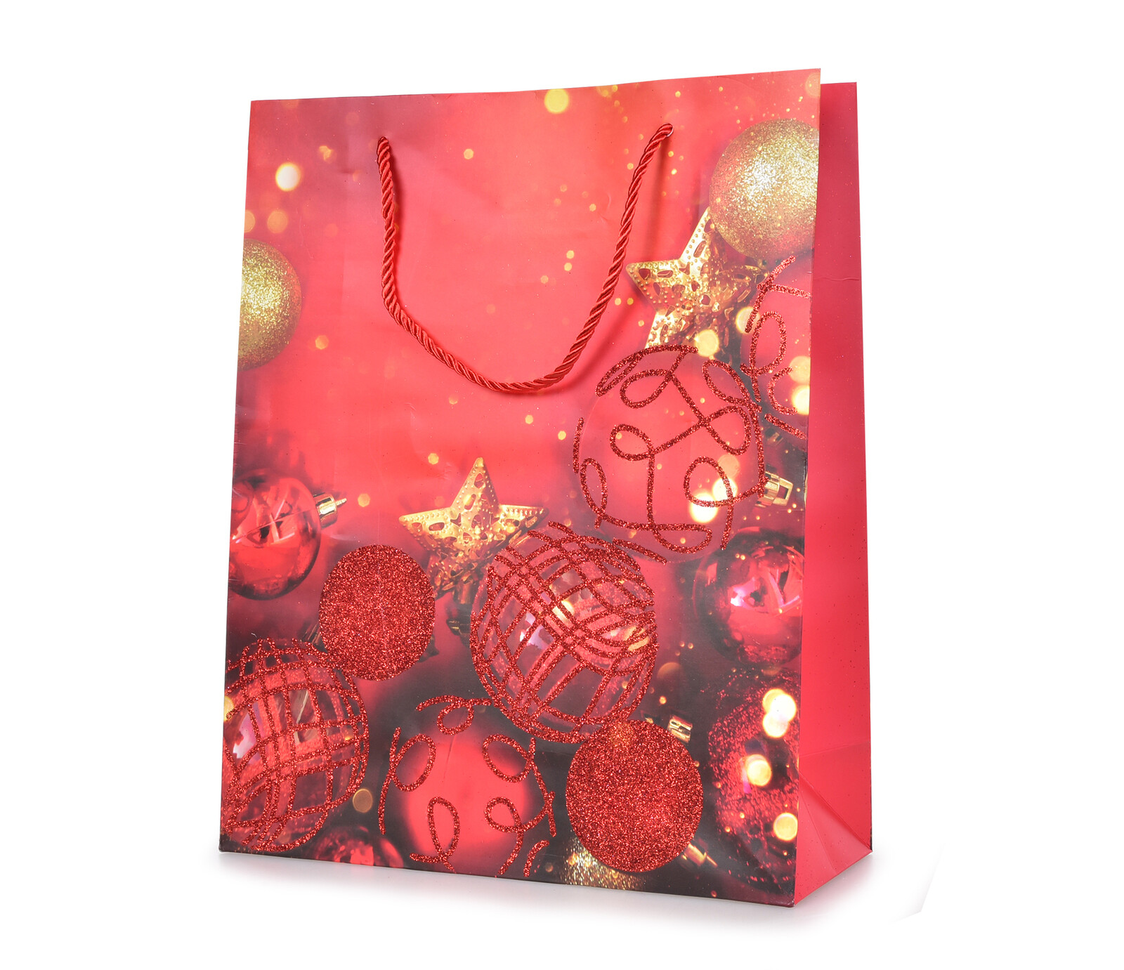 Červené kouličky | dárková taška se zlatými třpytkami | velikost L