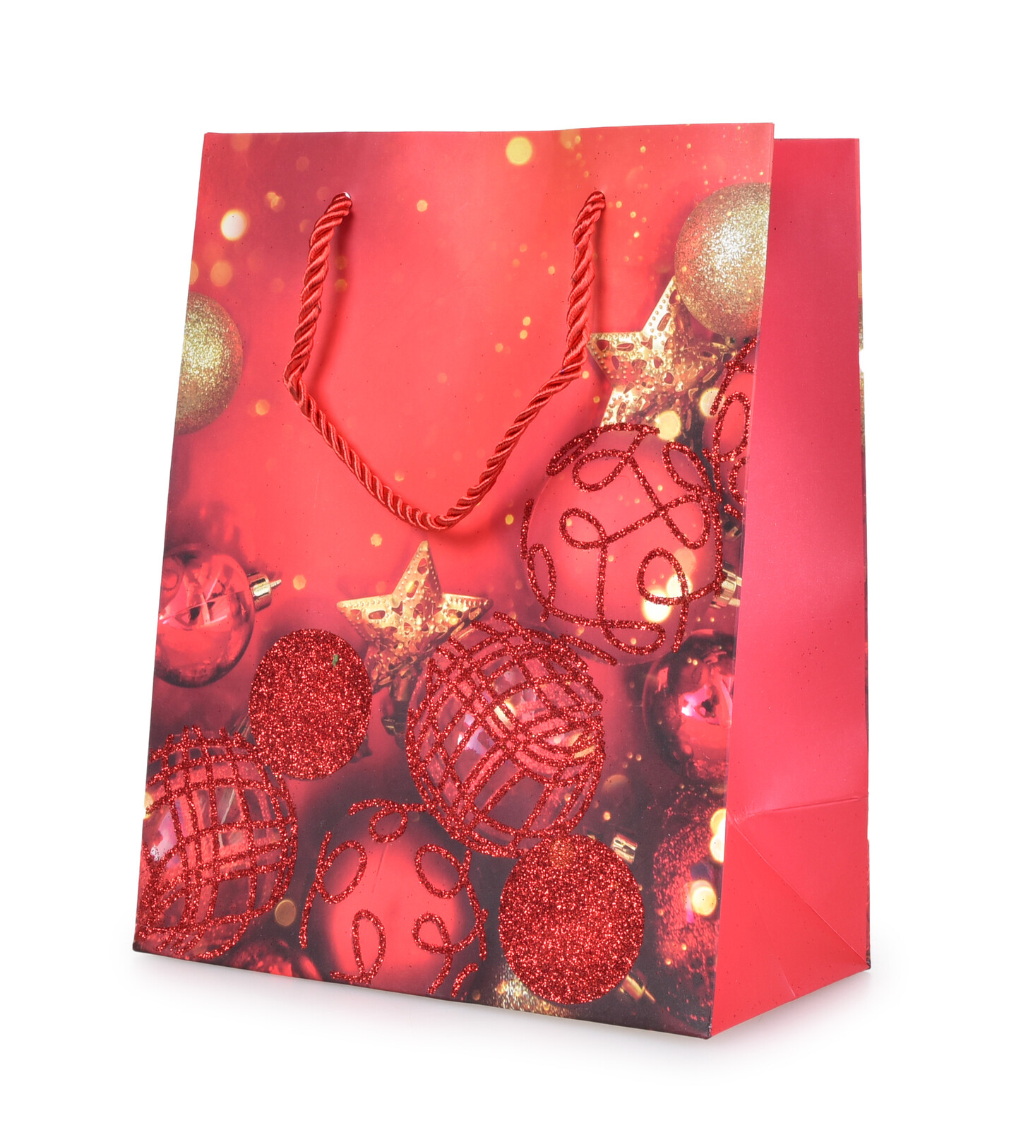 Červené kouličky | dárková taška se zlatými třpytkami | velikost M