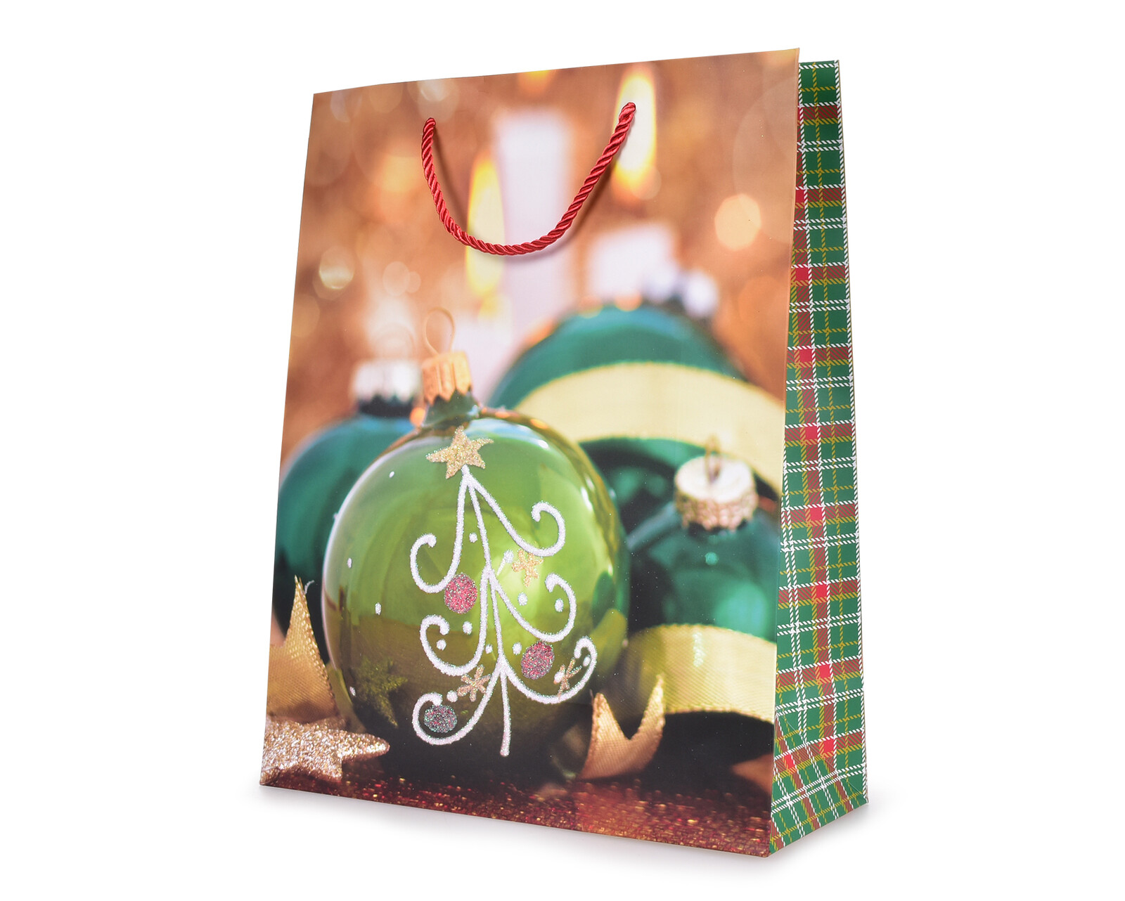 Zelené koule a sváteční svit | dárková taška L